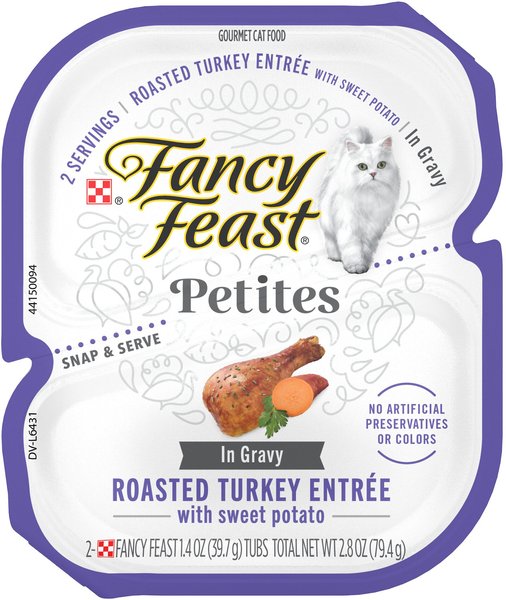 Fancy Feast Gourmet Gravy Petites Turkey & Sweet Potato Entree Wet Cat Food, 24 Servings, 2.8-oz tub, case of 12 slide 1 of 9