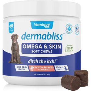 Vetnique Labs Dermabliss Omega & Skin Salmon Flavored Fish Oil Soft Chew Skin & Coat Supplement for Dogs, 60 count