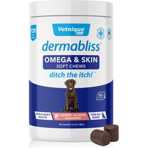 Vetnique Labs Dermabliss Omega & Skin Salmon Flavored Soft Chew Skin & Coat Supplement for Dogs, 120 count