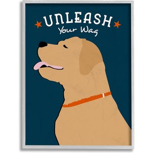 Stupell Industries Unleash Your Wag Phrase Dog Wall Décor, Gray Framed, 11 x 1.5 x 14-in