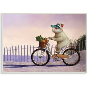 Stupell Industries Bunny Rabbit on Bike by Nautical Beach Small Pet Wall Décor, Wood, 10 x 0.5 x 15-in