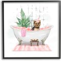 Stupell Industries Chic Yorkie Dog in Pink Bubble Bath Dog Wall Décor, Black Framed, 12 x 1.5 x 12-in