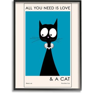 Stupell Industries Love & A Cat Phrase Cat Wall Décor, Black Framed, 11 x 1.5 x 14-in