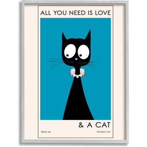 Stupell Industries Love & A Cat Phrase Cat Wall Décor, Gray Framed, 11 x 1.5 x 14-in