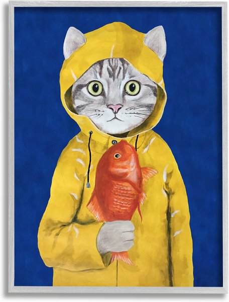 Stupell Industries Fisherman Feline Yellow Coat Cat Wall Décor, Gray Framed, 11 x 1.5 x 14-in slide 1 of 6