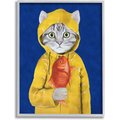 Stupell Industries Fisherman Feline Yellow Coat Cat Wall Décor, Gray Framed, 11 x 1.5 x 14-in