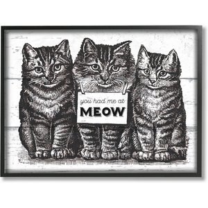Stupell Industries You Had Me at Meow Cat Wall Decor, Black Framed, 11 x 1.5 x 14-in