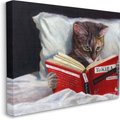 Stupell Industries Cat Reading a Book in Bed Funny Painting Cat Wall Décor, Canvas, 16 x 1.5 x 20-in
