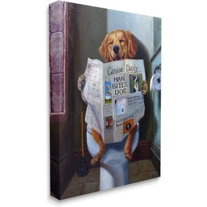 Stupell Industries Dog Reading the Newspaper On Toilet Funny Painting Dog Wall Décor, Canvas, 16 x 1.5 x 20-in