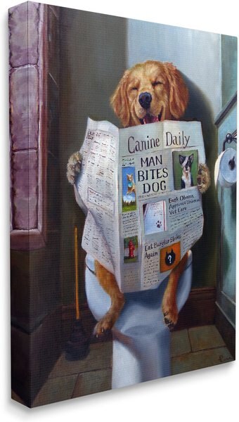 Stupell Industries Dog Reading the Newspaper On Toilet Funny Painting Dog Wall Décor, Canvas, 24 x 1.5 x 30-in slide 1 of 6