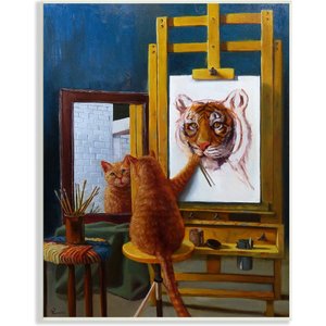 Stupell Industries Cat Confidence Self Portrait as a Tiger Funny Painting Cat Wall Décor, White Framed, 11 x 1.5 x 14-in