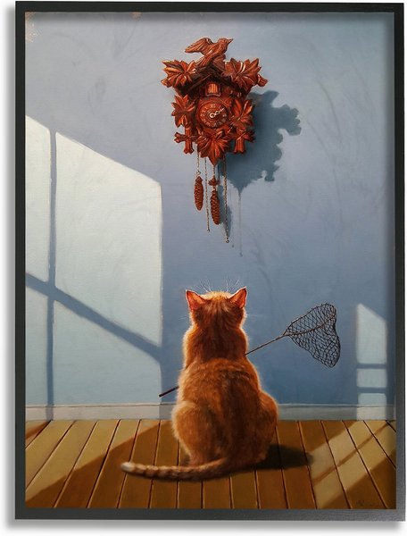 Stupell Industries Cat Waiting For The Cuckoo Clock Funny Dramatic Painting Cat Wall Décor, Black Framed, 11 x 1.5 x 14-in slide 1 of 6