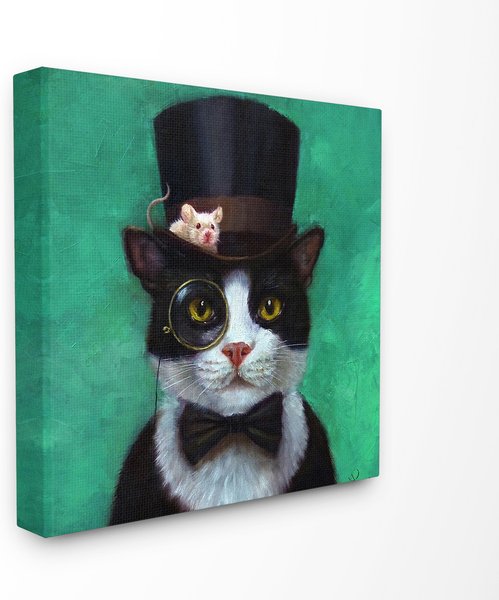Stupell Industries Good Sir Top Hat Cat with a Mouse & A Monacle Turquoise Painting, Canvas, 17 x 1.5 x 17-in slide 1 of 6