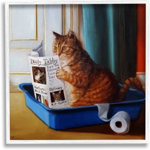 Stupell Industries Litter Box Reading Funny Cat Pet Painting Cat Wall Décor, Wood, 12 x 0.5 x 12-in