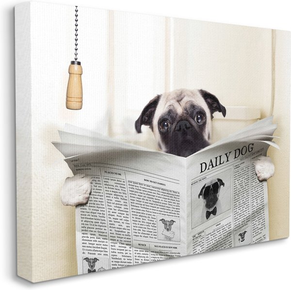 Stupell Industries Pug Reading Newspaper in Bathroom Dog Wall Décor, Canvas, 16 x 1.5 x 20-in slide 1 of 6