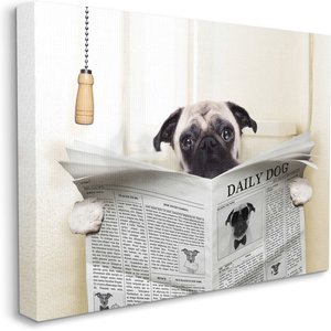 Stupell Industries Pug Reading Newspaper in Bathroom Dog Wall Décor, Canvas, 24 x 1.5 x 30-in