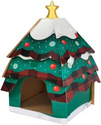 Frisco Holiday Christmas Tree Cardboard Cat House