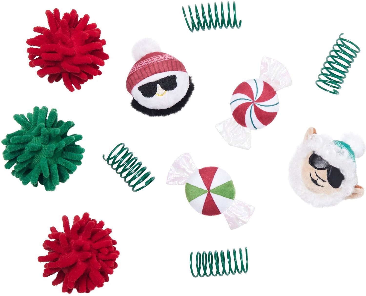 Frisco Holiday Fa La La Llama & Penguin Variety Pack Cat Toy with Catnip, 11 count