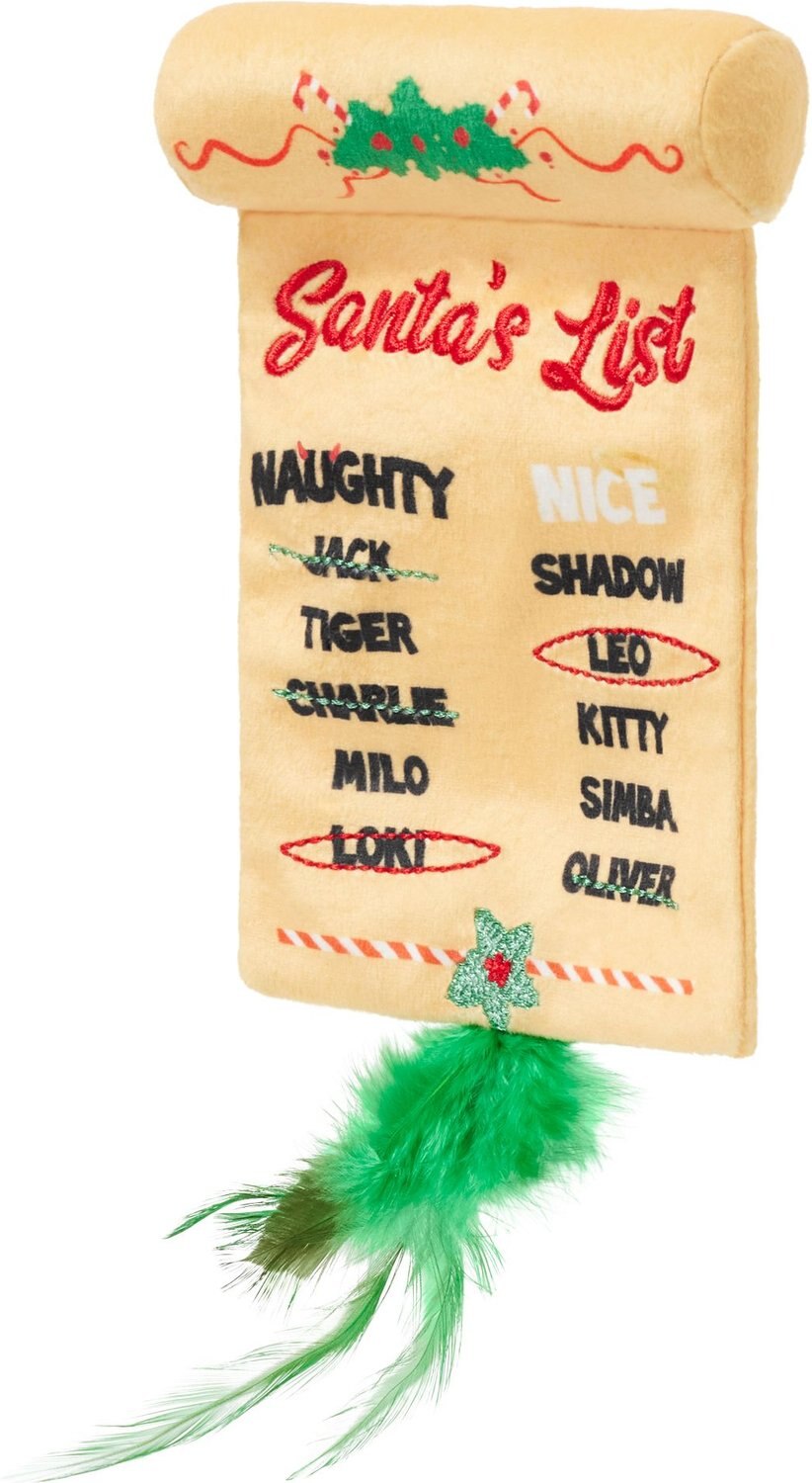 Frisco Holiday Santa's List Plush & Feather Cat Toy with Catnip