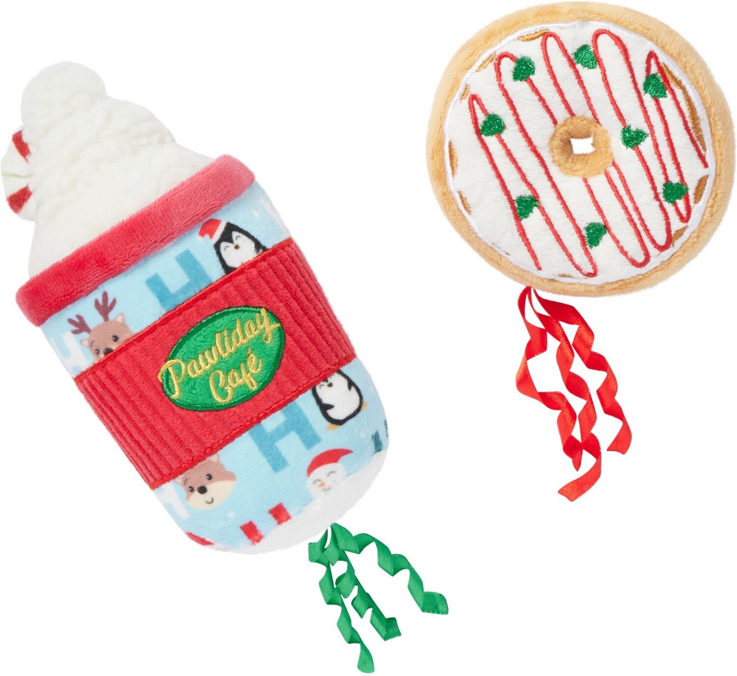 Frisco Holiday Café Latte & Donut Plush Squeaky Dog Toy, 2 count