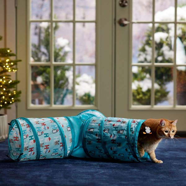Frisco Holiday Ho Ho Ho Tri-Chute Foldable Play Tunnel Cat Toy with Catnip slide 1 of 6