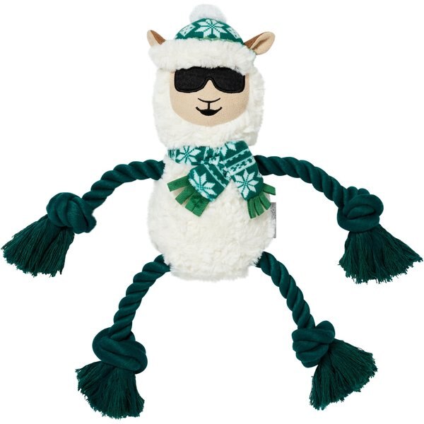 Frisco Holiday Fa La La Llama Plush with Rope Squeaky Dog Toy