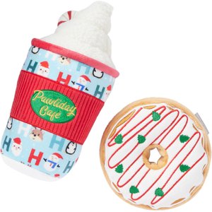Frisco Holiday Café Latte and Donut Plush Squeaky Dog Toy, 2 count
