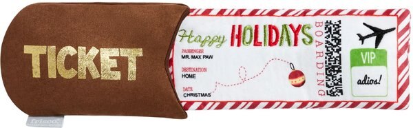 Frisco Holiday Home for the Holidays Airline Ticket Bungee Plush Squeaky Dog Toy