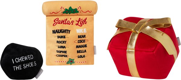 Frisco Holiday Santa's List, Lump of Coal & Gift Plush Squeaky Dog Toy, 3 count slide 1 of 5