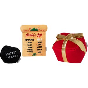 Frisco Holiday Santa's List, Lump of Coal & Gift Plush Squeaky Dog Toy, 3 count