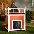 Frisco Outdoor Wooden Cat House with Elevated Balcony Steps, Large