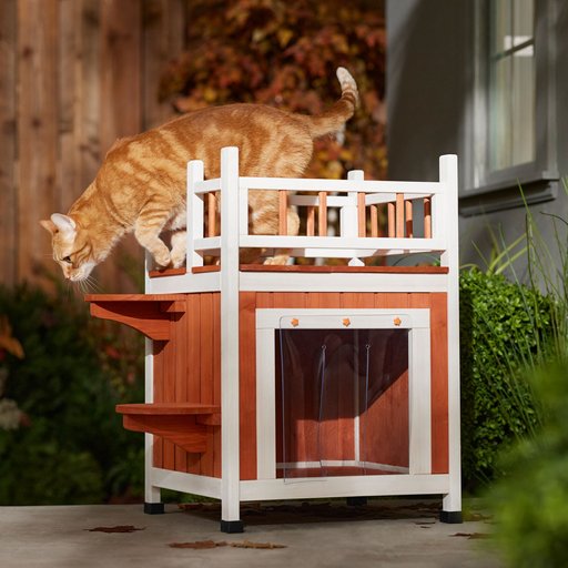 Frisco Outdoor Wooden Cat House with Elevated Balcony Steps, Medium