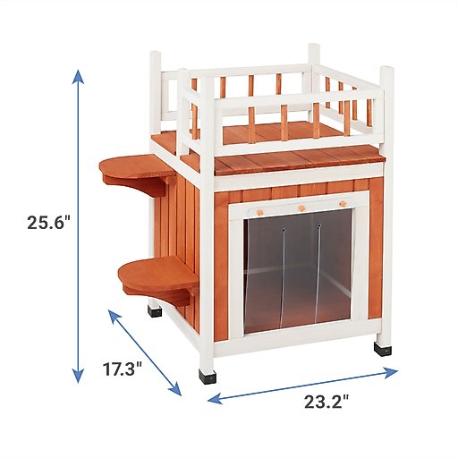 Frisco Outdoor Wooden Cat House with Elevated Balcony Steps, Medium