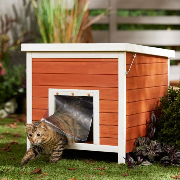 Frisco Outdoor Wooden Cat House with Retractable Roof, Brown slide 1 of 8