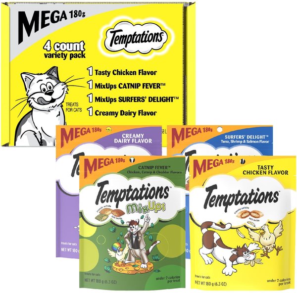 Temptations Classics & MixUps Mega Variety Pack Crunchy & Soft Cat Treats, 6.3-oz bag, case of 4 slide 1 of 6