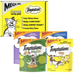 Temptations Classics & MixUps Mega Variety Pack Crunchy and Soft Cat Treats, 6.3-oz bag, case of 4