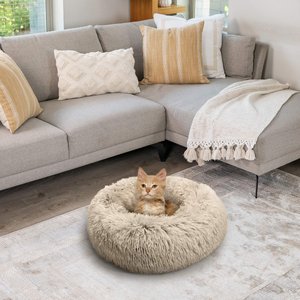 Best Friends by Sheri The Original Calming Shag Fur Donut Cuddler Cat & Dog Bed, Taupe, X-Small