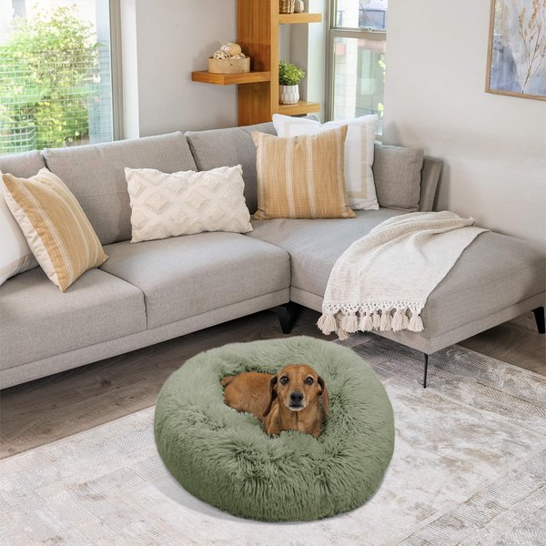 Best Friends by Sheri The Original Calming Shag Fur Donut Cuddler Cat & Dog Bed, Sage, Small slide 1 of 10