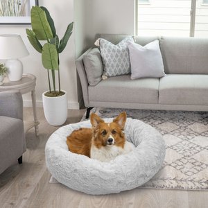 Best Friends by Sheri Calming Lux Fur Donut Cuddler Bolster Cat & Dog Bed, Grey, Medium