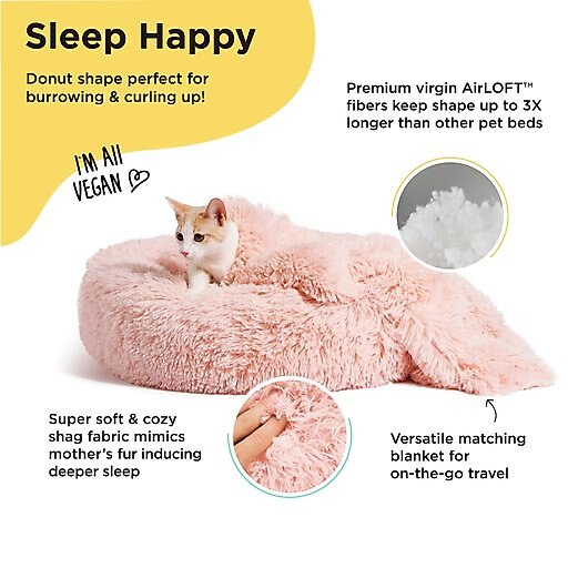 Best Friends by Sheri The Original Calming Donut Cat & Dog Bed & Throw Blanket, Cotton Candy, Small