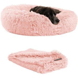 Best Friends by Sheri The Original Calming Donut Cat & Dog Bed & Throw Blanket, Cotton Candy, Medium