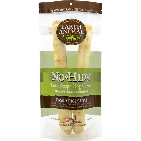 Earth Animal No-Hide Large Rolls Long Lasting Natural Rawhide Alternative Pork Recipe Chew Dog Treats