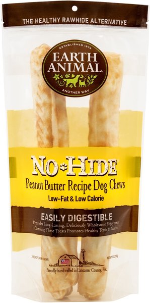 Earth Animal No-Hide Long Lasting Natural Rawhide Alternative Peanut Butter Recipe Large Chew Dog Treats, 2 count slide 1 of 7