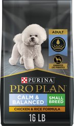 Purina Pro Plan Calm & Balanced Small Breed Chicken & Rice Formula Dog Dry Food, 16-lb bag