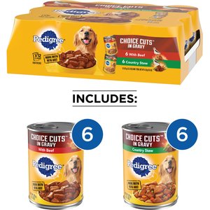 Pedigree Choice Cuts In Gravy Beef & Country Stew Adult Canned Wet Dog Food Variety Pack, 13.2-oz can, case of 12