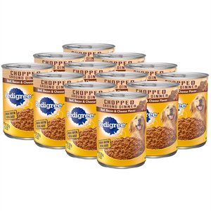 Pedigree Chopped Ground Dinner Beef, Bacon & Cheese Flavor Canned Wet Dog Food, 13.2-oz can, case of 12