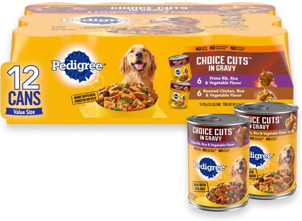 Pedigree Choice Cuts in Gravy Prime Rib, Rice & Vegetable Flavor & Roasted Chicken Adult Canned Wet Dog Food Variety Pack, 13.2 oz, case of 12 slide 1 of 10