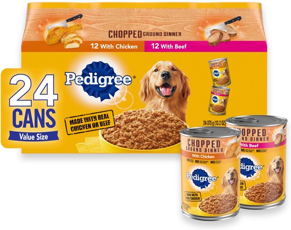 Pedigree Chopped Ground Dinner with Chicken & Beef Adult Canned Wet Dog Food Variety Pack, 13.2 oz, case of 24 slide 1 of 10