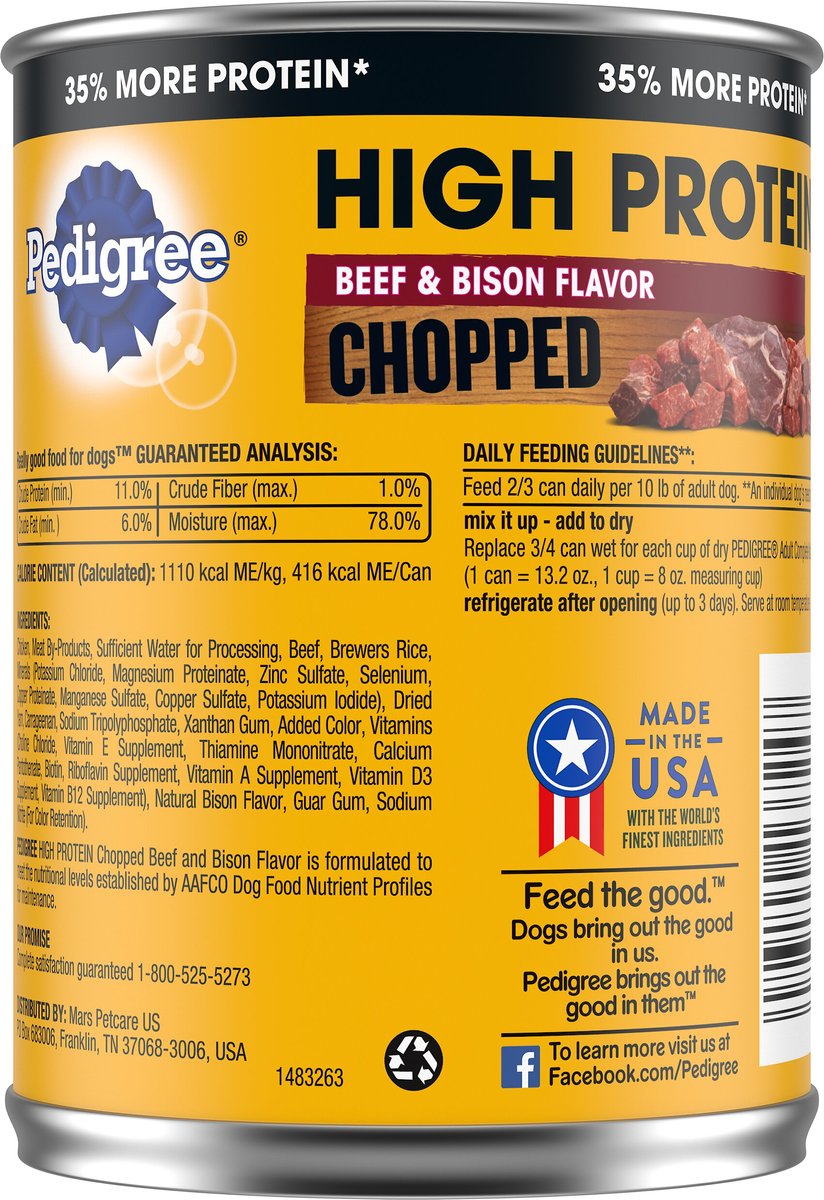 PEDIGREE High Protein Adult Canned Soft Wet Dog Food, Chopped Beef