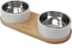 INSTACHEW Puresteel Stainless Steel Double Dog & Cat Bowl, White